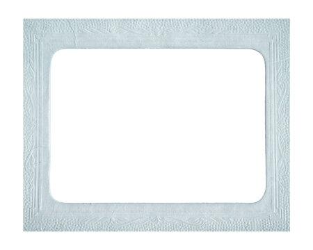 Old blue photo frame isolated. Retro vignette paper texture.