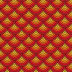 Geometric fish scale pattern in warm colors and black outline. © MdShariful