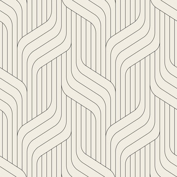 Seamless pattern with geometric waves. Endless stylish texture. Ripple bold monochrome background. Linear weaved grid. Thin interlaced swatch.