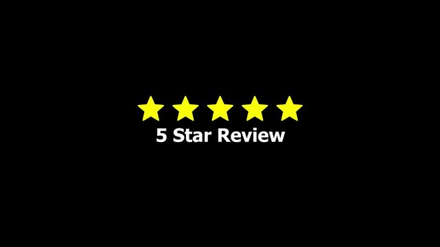 5 Star Review Animation with Glowing Rating Icon, Customer Feedback, Satisfaction Score, Quality Badge, Loop Motion Graphics