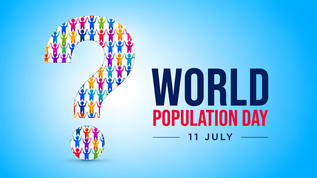 World population day concept with a question mark made of colorful people