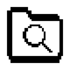 Fototapeta premium A simple pixel art icon of a folder with a magnifying glass
