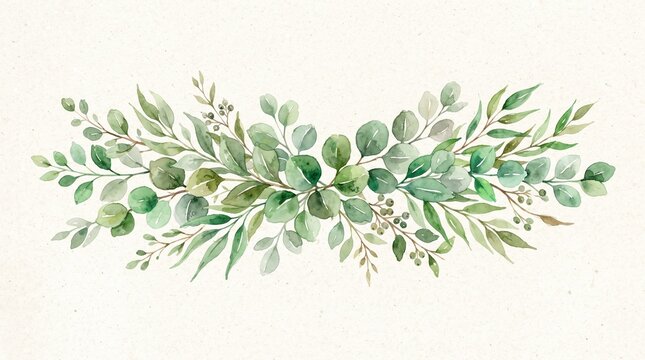Watercolor banner with green eucalyptus leaves and branches. Greenery clipart for wedding invitation, greeting cards, save the date, stationery design. Hand drawn illustration.