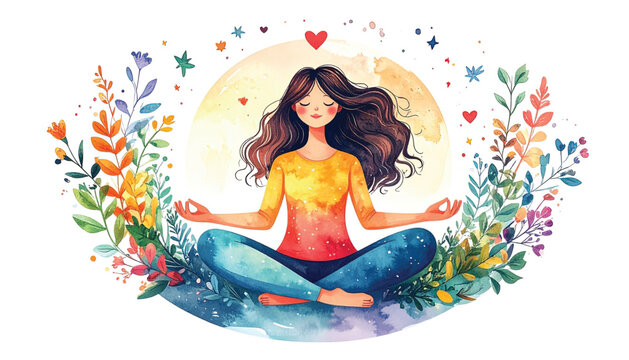 Woman meditates in lotus position calmly.