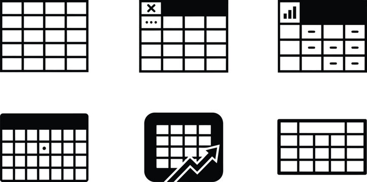Table grid spreadsheet database data information vector icon set.