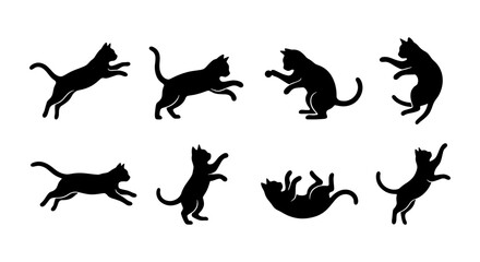 Obraz premium Dynamic Black Cat Silhouettes, Playful Feline Poses Vector Set, Agile Animal Actions Collection for Graphic Design