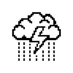Fototapeta premium A simple pixel art icon showing a storm cloud with rain and lightning