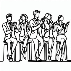 Obraz premium Continuous one line drawing of a group of business people sitting and applauding. Minimalist linear vector art concept of applause, success, audience ovation, and teamwork