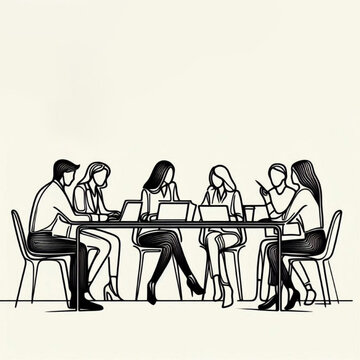 Business team coffee break meeting line art