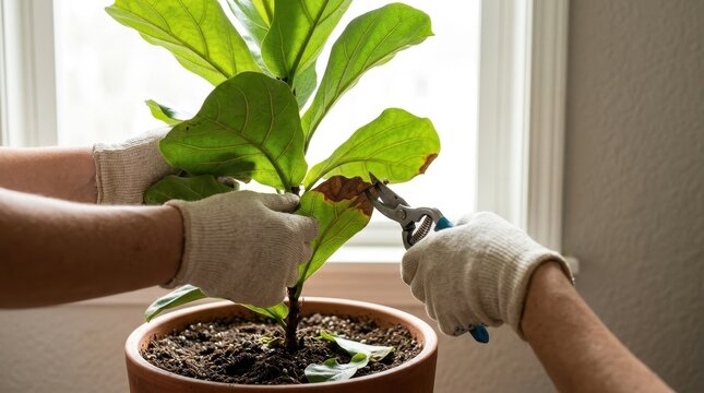 Maintaining Indoor Plant with Careful Pruning and Attention to Detail