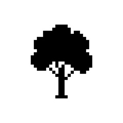 Fototapeta premium A simple black pixel art tree icon isolated on a white background