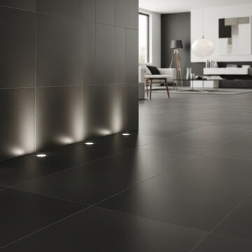 Modern Interior Design with Sleek Black Walls and Elegant Lighting