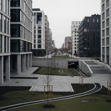 Modern Urban Landscape with Stylish Architecture and Pathways