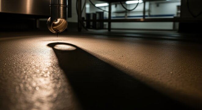 Precision Laser Cutting Tool Casting Shadow on Industrial Floor