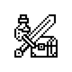 Fototapeta premium A pixel art illustration featuring a sword, a potion bottle and a treasure chest