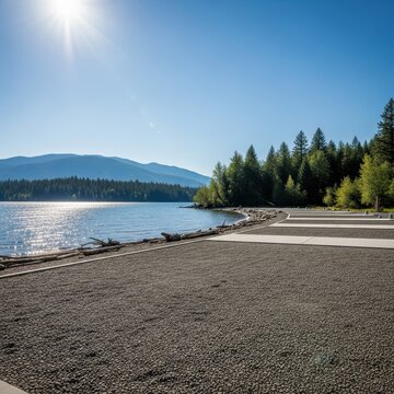 Tranquil Daylight Over Calm Lake with Lush Green Forest Background