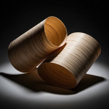 Wooden Vessels with Elegant Curved Design Over Dark Background