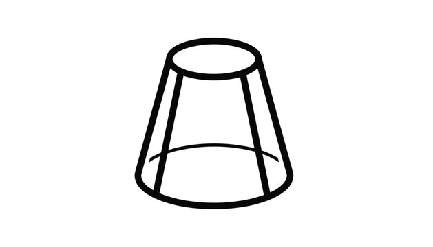 Simple black and white line drawing of a three dimensional truncated cone geometric shape on white background.