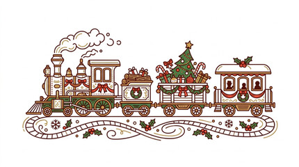 Christmas Train Decorated with Festive Holiday Elements. © henceta