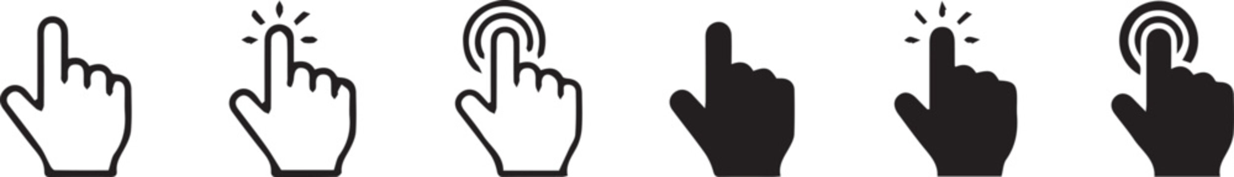 Hand Cursor Click and Touch Gesture Icons Set Isolated on White Background