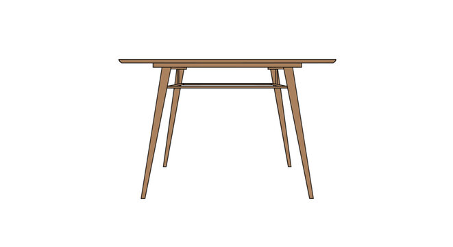 Simple wooden dining table with angled legs and a cross-brace support structure shown on a white background.