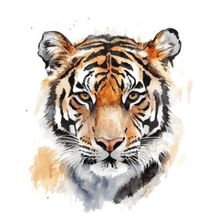 Obraz premium Tiger, elegant watercolor vector painting with refined details, isolated on a white background.