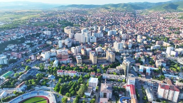 Kosovo Pristina city center, afternoon light,  drone 19 June 2026