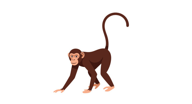 Brown monkey walking on all fours with a long curved tail, shown in flat vector illustration style.