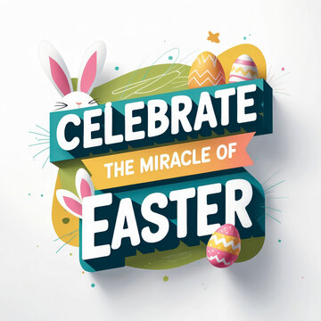 Easter Print Postcard Holiday Inscription lettering Text on Isolated White Background AI Generative