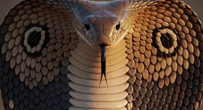 Closeup of a cobra snake face with hood raised