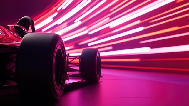dragster. Close-up of a dragster's front with motion-blurred colored lights. product launch decks, UI/UX mockups, designed for product launches and innovation pitches, used by devops engineers.