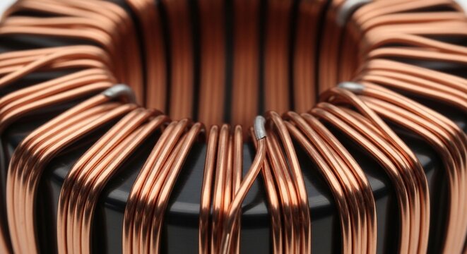 Copper wire coil close-up on electronic component