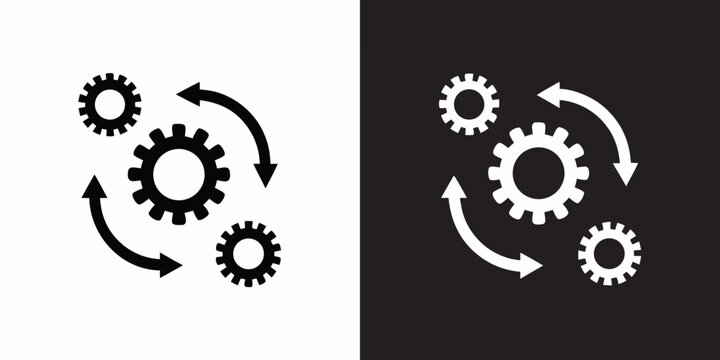 Gear Cogs With Circular Arrows Black And White Silhouette Design