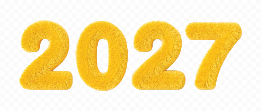 abstract 3d happy new year 2026 text design made by with hairy fluffy in different color style isolated on a white background