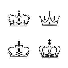Royal crown silhouettes and heraldic icons set featuring fleur de lis design and imperial jewelry symbols for luxury branding. © Sujon Hasan