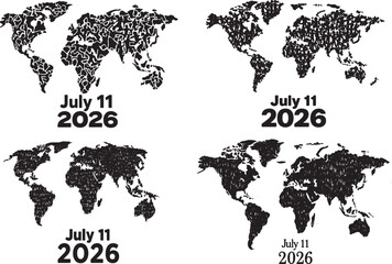 World Population Day conceptual vector set, July 11 2026 global community world maps made of crowd person silhouettes, international demographics and humanity society illustrations isolated on white b © Emad