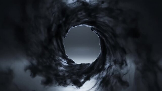 Abstract Dark Shadow Portal Loop Background with Swirling Smoke Ring
