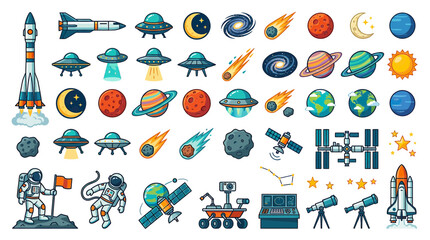 Space Exploration Collection: Rockets, Planets, Astronauts, UFOs, Galaxies, Meteors © tempe