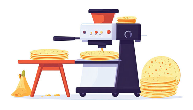 Tortilla maker machine with stack pancakes.