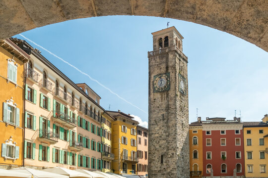 Apponale Tower and harbor square in Riva del Garda, Italy