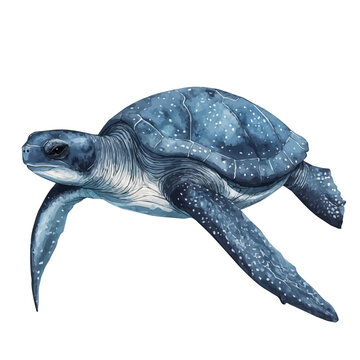 Leatherback Turtle, elegant watercolor vector painting with refined details, isolated on a white background.
