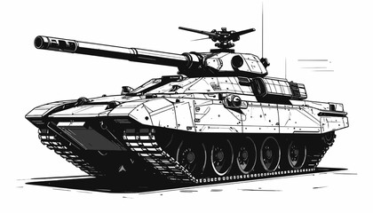 Military Tank with Large Gun Turret. © Siti