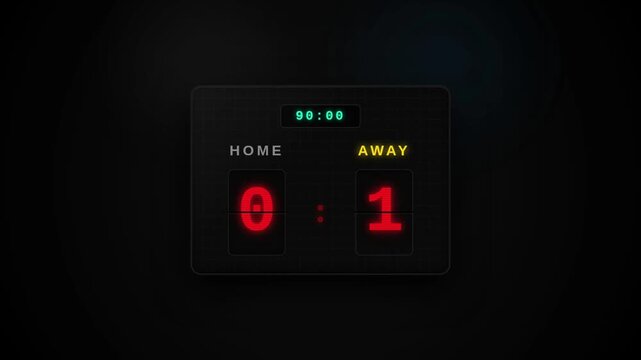 Dark Digital Scoreboard Showing 0-1 Score