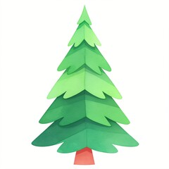 Fototapeta premium Paper cut Christmas tree illustration isolated on white background. Green fir tree foliage for winter holiday decor. Festive craft style element for creative seasonal greeting design.