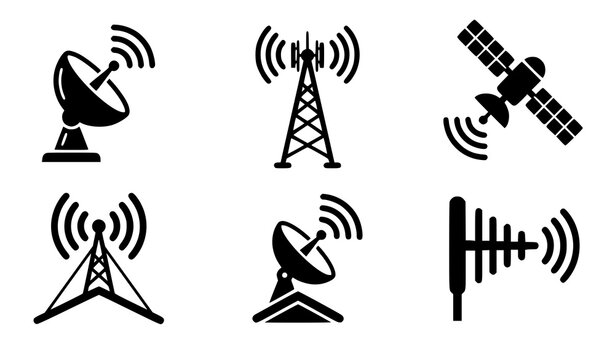 Wireless communication tower and satellite icon collection