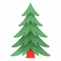 Fototapeta premium Green paper cut Christmas tree isolated on white background. Decorative fir aesthetic for winter holiday design. Stylized evergreen plant element for craft project and greeting card.