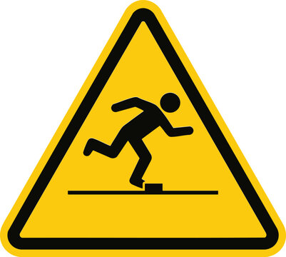Caution sign for tripping hazard a bright yellow triangle with a black icon of a person stumbling perfect for workplace safety and risk awareness