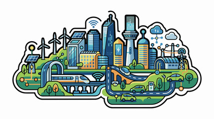 Fototapeta premium Futuristic eco-city with renewable energy smart transport and advanced infrastructure