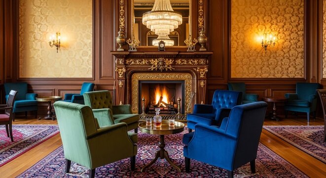 Luxurious living room with fireplace and comfortable seating area