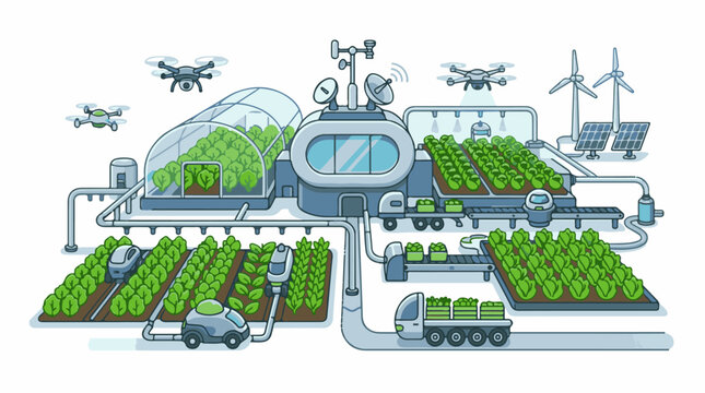 Futuristic farm utilizes drones robots and solar energy for production